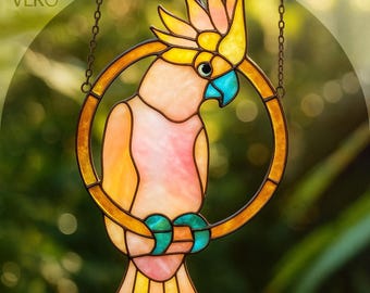 Parrot  Stained Glass Pattern PDF, Cockatoo on Ring Suncatcher Template