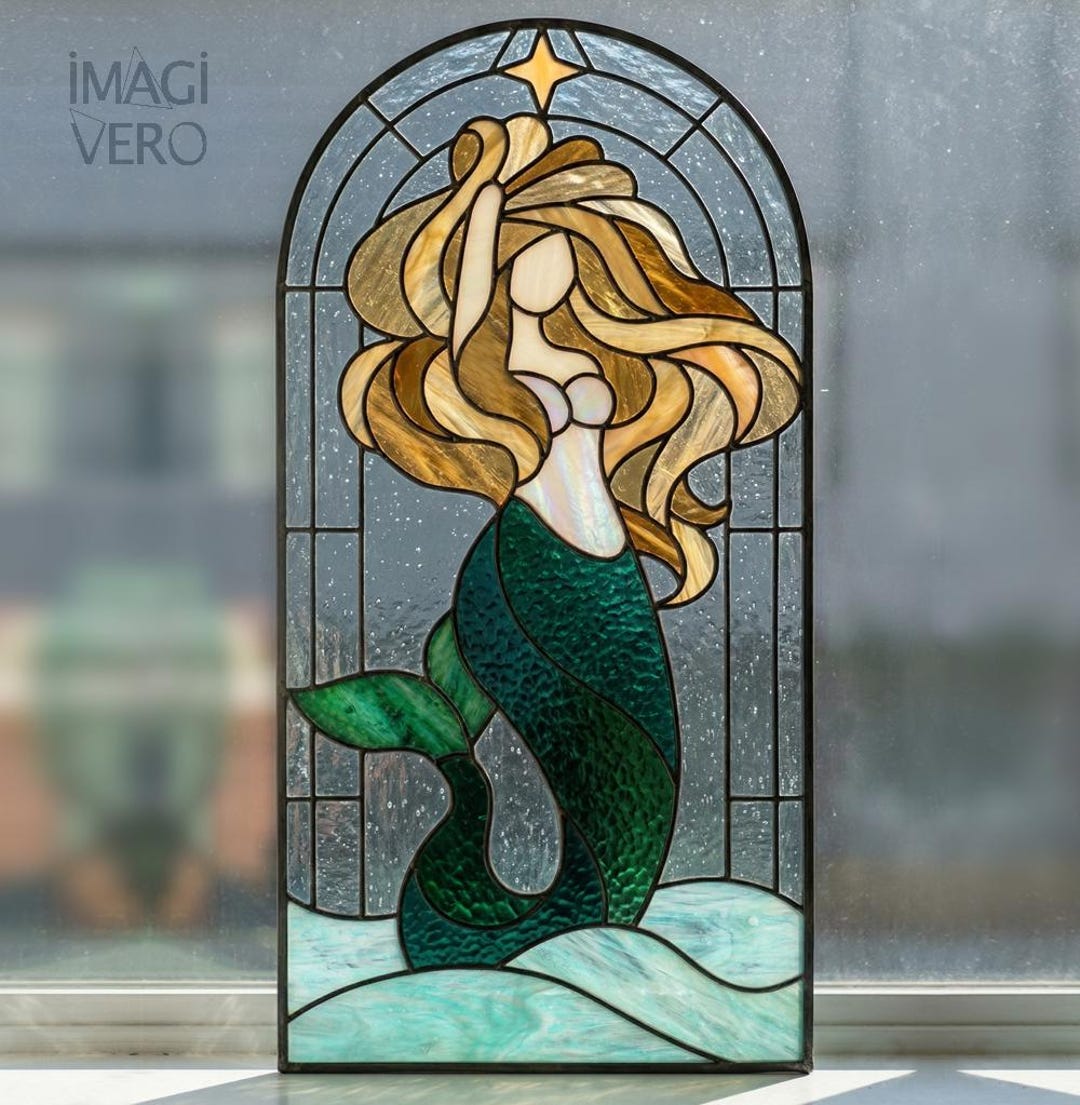 Art Nouveau Mermaid Stained Glass Window Panel - Etsy