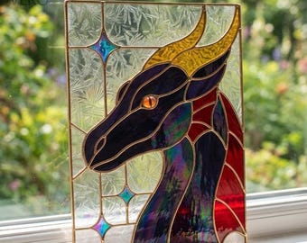 Stained Glass Dragon Pattern, Fantasy Suncatcher Template (PDF Download)
