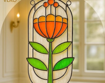 Tulip Stained Glass Pattern PDF, Arched Floral Suncatcher Template, DIY Window Panel Design
