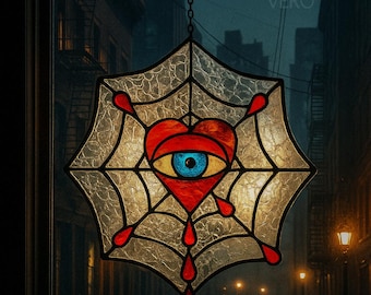 Crying Heart Stained Glass Pattern, Gothic Suncatcher, PDF Template