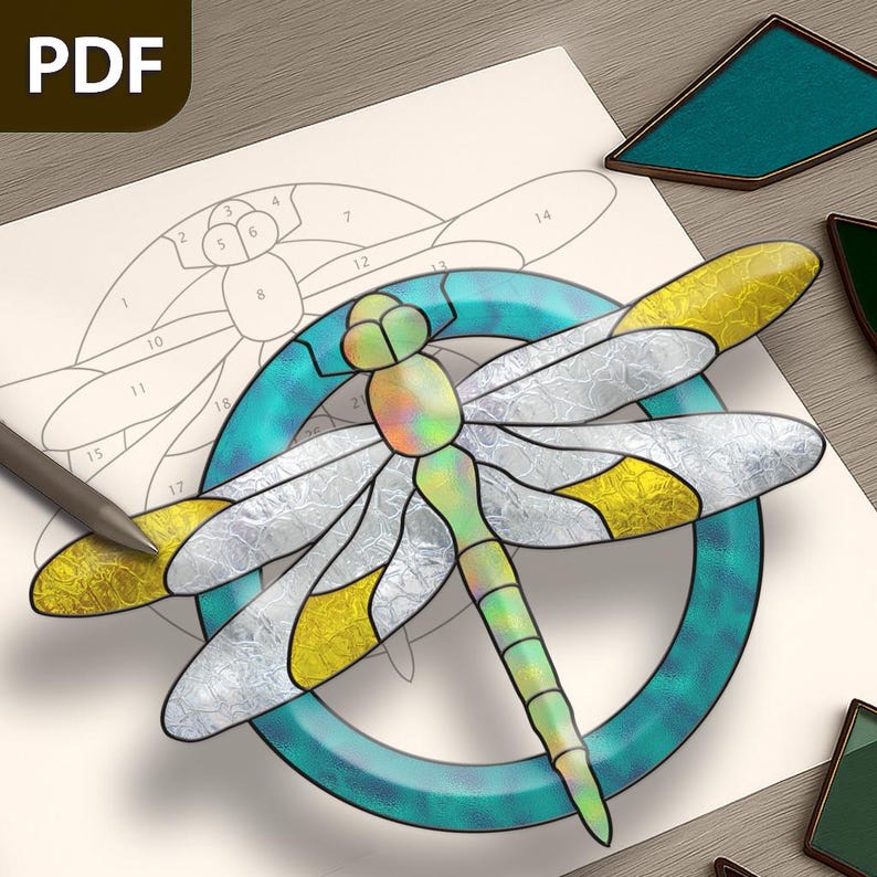 Dragonfly Stained Glass Pattern PDF, Tiffany or Mosaic Template for DIY ...