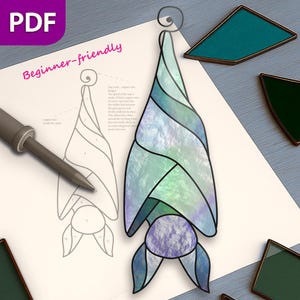 Bat Stained Glass Pattern, Easy PDF Template for Halloween Suncatcher, Beginner Glass Art Design
