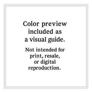 May include: A white background with a double grey border contains black text. The text reads: "Color preview included as a visual guide. Not intended for print, resale, or digital reproduction."