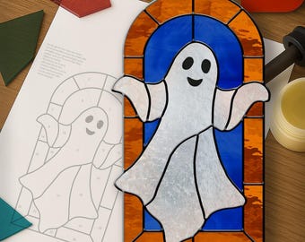 Halloween Ghost Stained Glass Pattern, Spooky Window Suncatcher, PDF Template