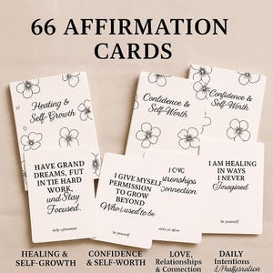 66 cartes d'affirmation imprimables • Amour de soi, confiance en soi, manifestation et guérison • Citations sur la mentalité à téléchargement numérique • Mauve velour