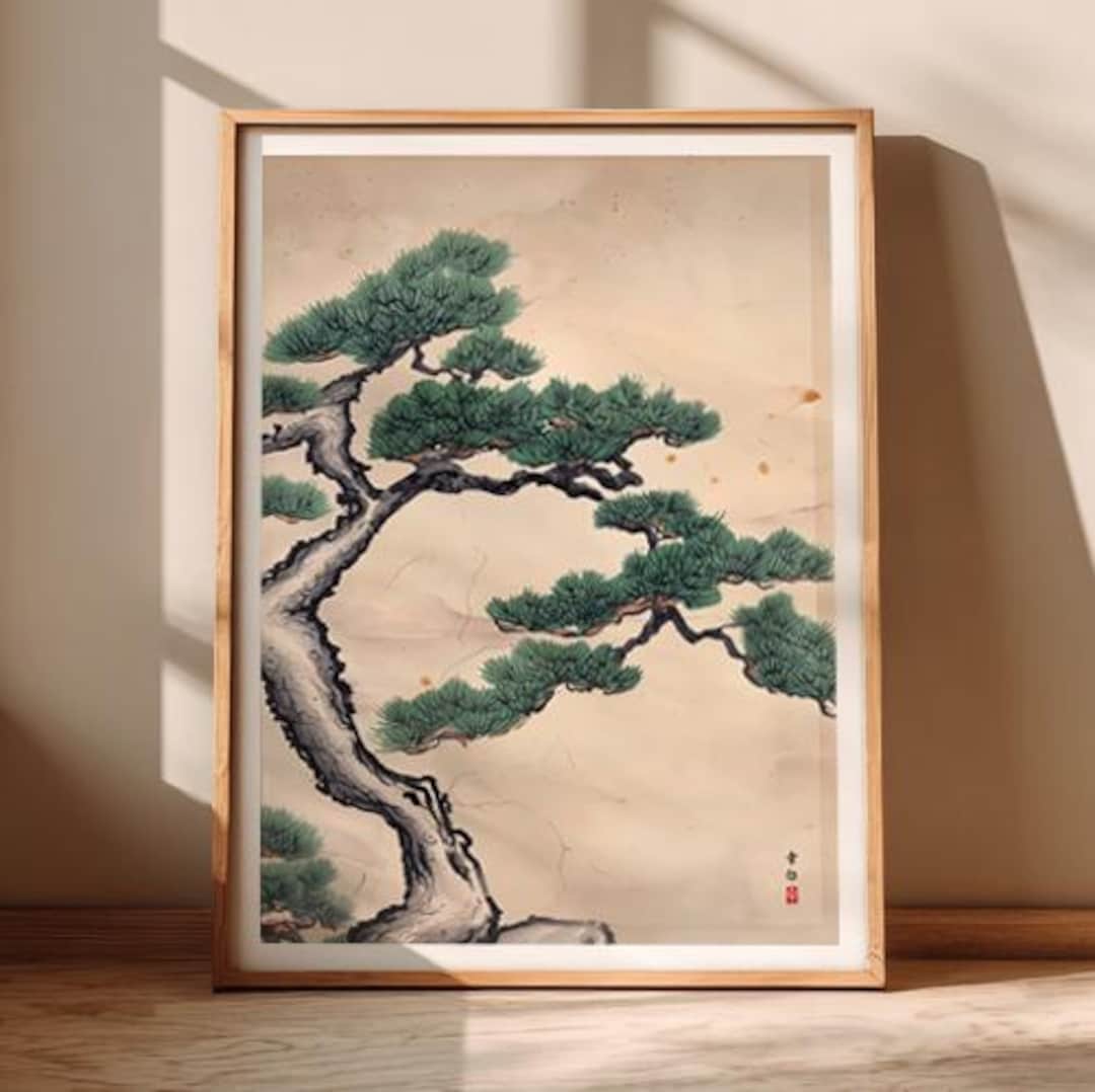 Japanese Pine Tree Wall Art Print – Wabi-sabi Zen Decor, Minimalist Ink ...