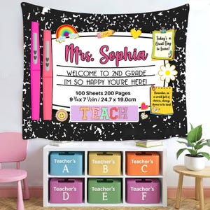 Personalized Teacher Welcome Tapestry – Composition Notebook Classroom Tapestry, Custom Classroom Decor, Back to School Gift
