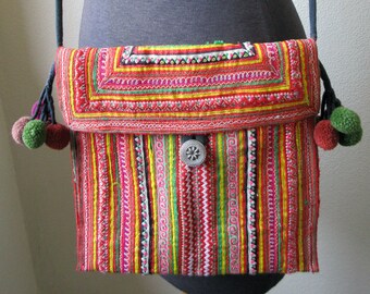 Colorful Antique Hill Tribe Hand Woven & Embroidered Hmung Textile Handbag