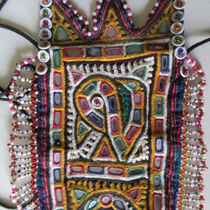 Antique Rabari Hand Mirror Embroidered Beaded Kutch Dowery Bag Purse image 2
