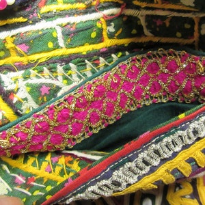 Antique Rabari Hand Mirror Embroidered Beaded Kutch Dowery Bag Purse image 5