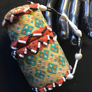 Antique Hand Beaded Rattan Indonesian Tribal Timor Medicine Basket Bag Pouch