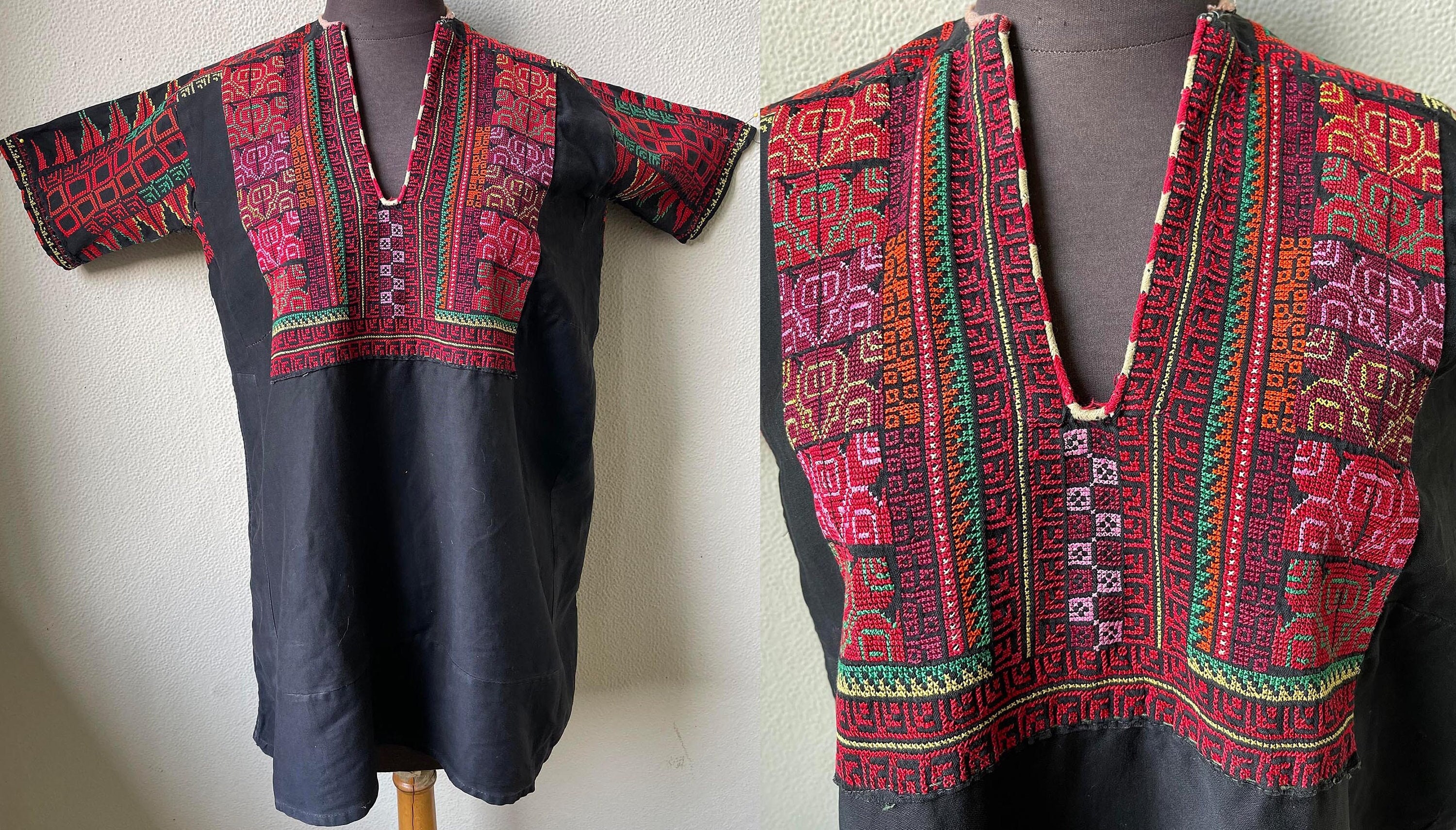 Exquisite Antique CrossStitch Hand Embroidered Hmong Hill Tribe Ethnic Blouse Top