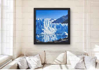 Glacier National Park oil Painting, Blue Wall Art, Mountain Landscape, Printable Arctic Scenery for Living Room Decor, glacier park montana