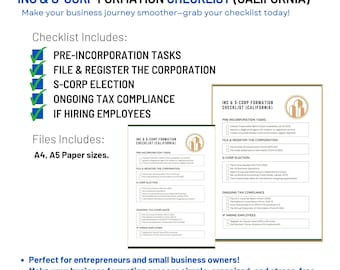 Complete Corporation Formation Checklist | S-Corp Creation Checklist | INC & S-Corporation Formation Guide checklist