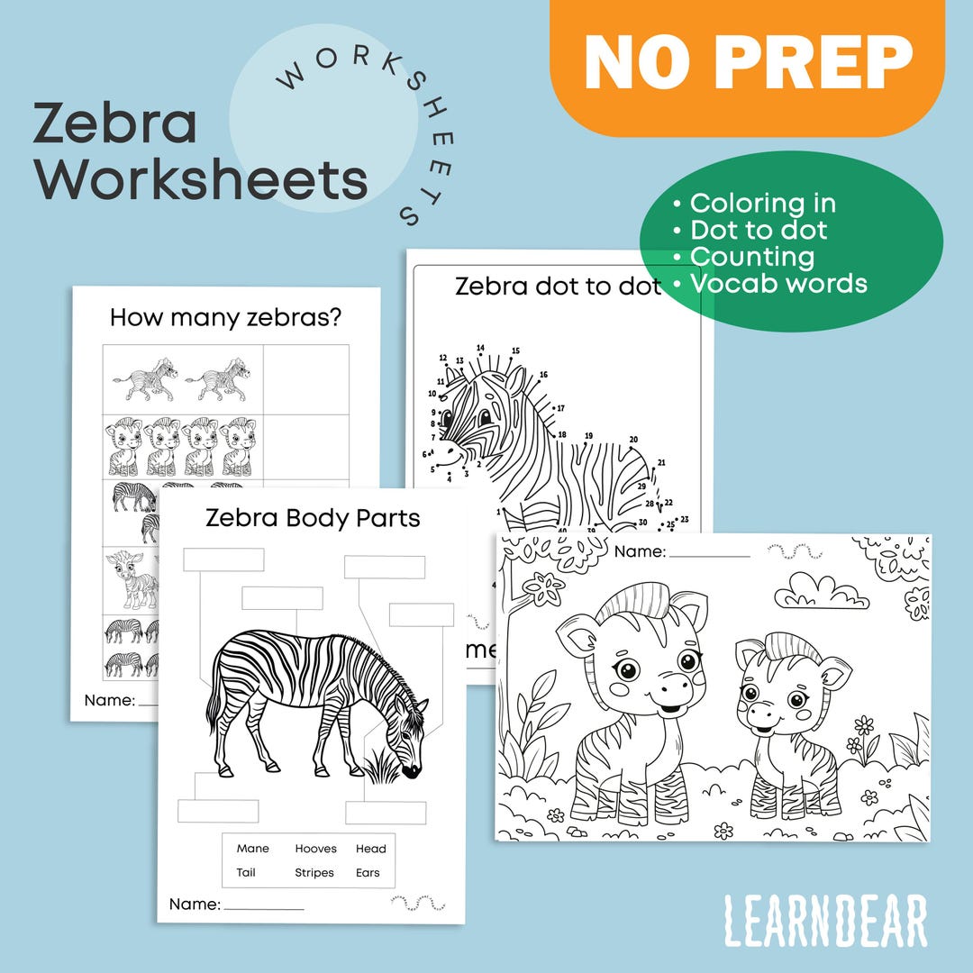 Zebra Activity Pack – Fun & Educational Worksheets! - Etsy