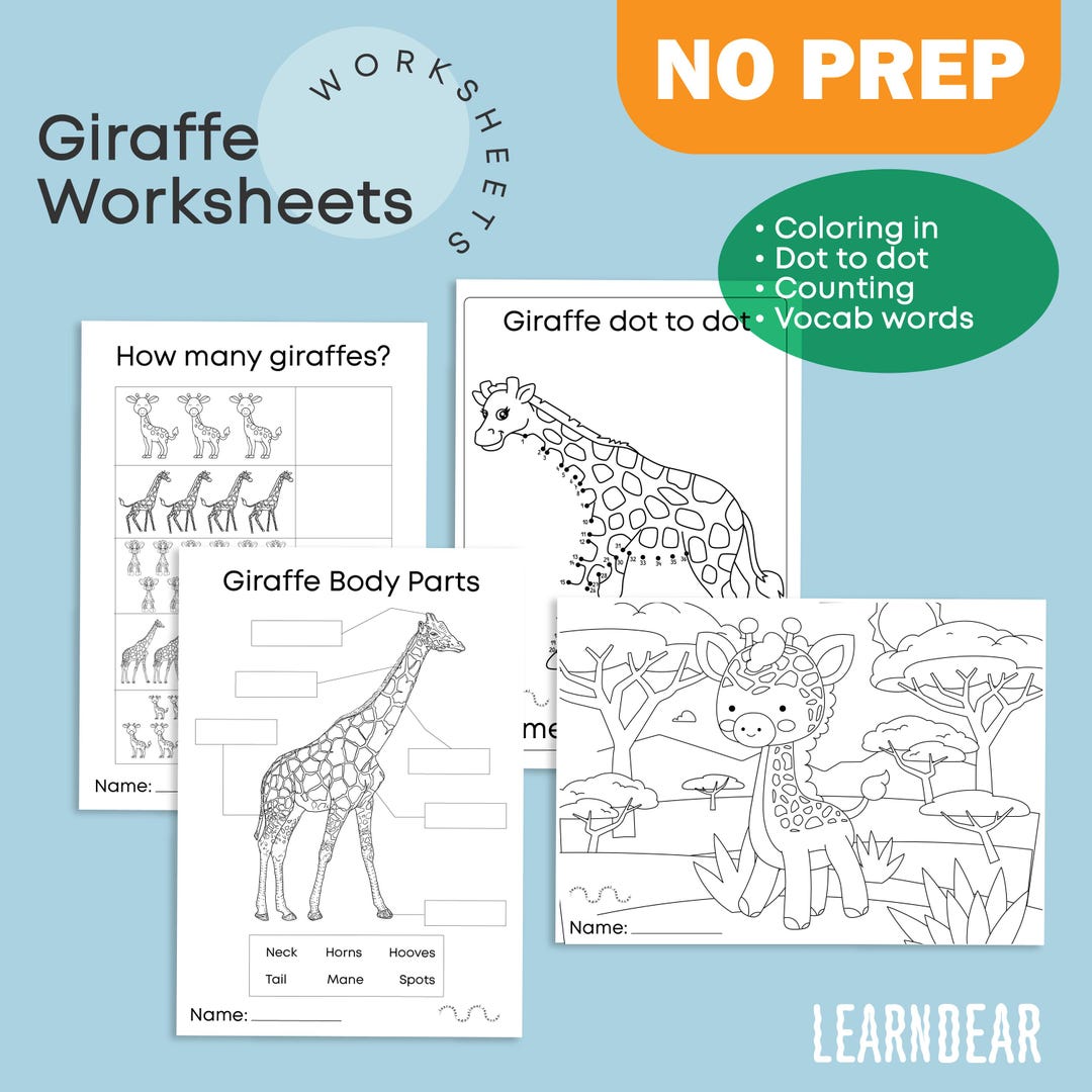 Giraffe Worksheet Pack – Fun & Educational Worksheets! - Etsy
