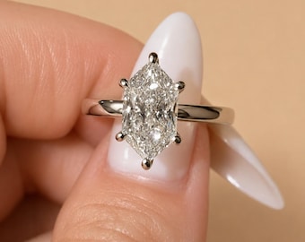 Anello con diamante sintetico taglio marquise olandese da 2 carati, anello di fidanzamento solitario allungato, anello di promessa in oro bianco 14 carati, anello da sposa moderno.