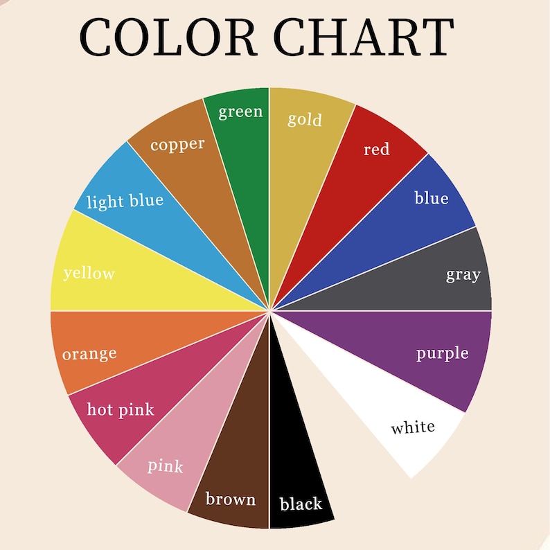 May include: A color chart with a circular design, featuring segments labeled with various colors such as red, blue, yellow, and green. The text "COLOR CHART" is at the top.