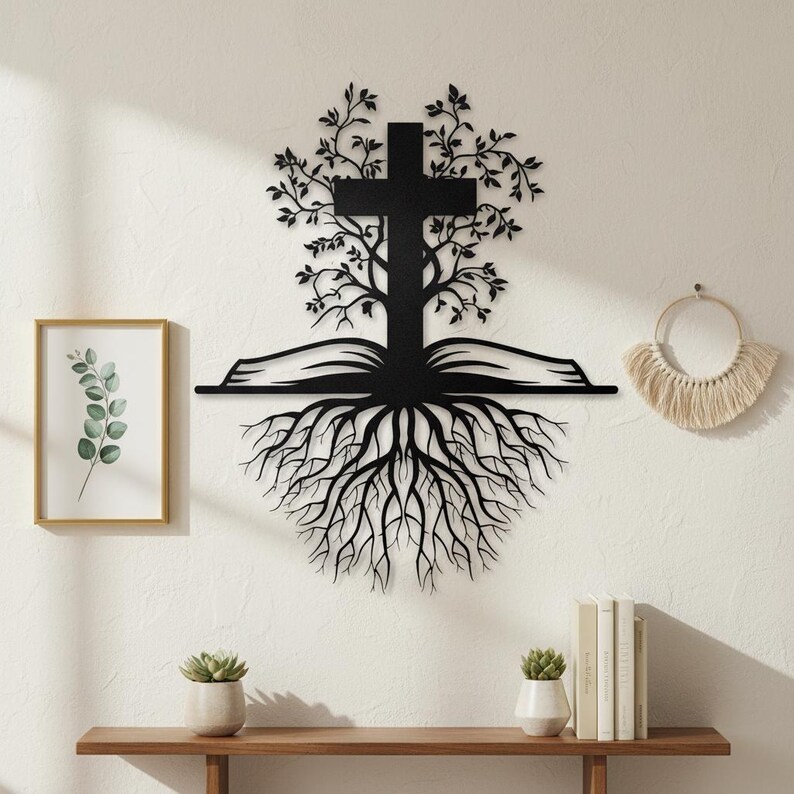 Tree of Life Cross With Open Bible Metal Wall Art, Christian Family ...