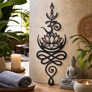 Lotus Om Spiritual Symbol Metal Wall Sign, Sacred Yoga Meditation Om Lotus Twist Metal Indoor Wall Sign,Yoga Lover Gift,Birthday Present