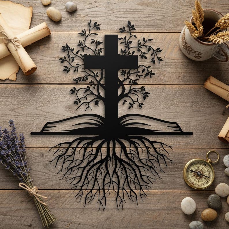 Tree of Life Cross With Open Bible Metal Wall Art, Christian Family ...