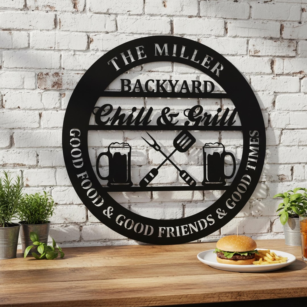 Custom Backyard Grill Metal Sign, Personalized Family BBQ Wall Art ...