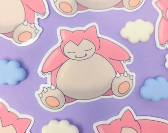 Pegatina rosa de Snorlax: vinilo de Pokémon pastel de ensueño