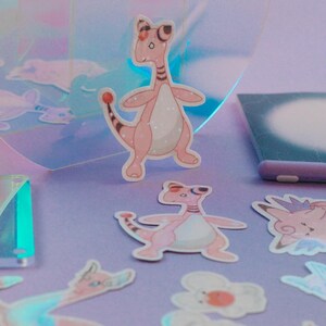 cute pink Pokémon sticker bundle includes clefable, tandemaus duo, dragonair and Flaffey