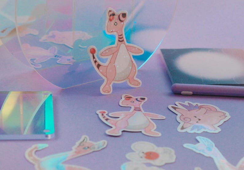 cute pink Pokémon sticker bundle includes clefable, tandemaus duo, dragonair and Flaffey