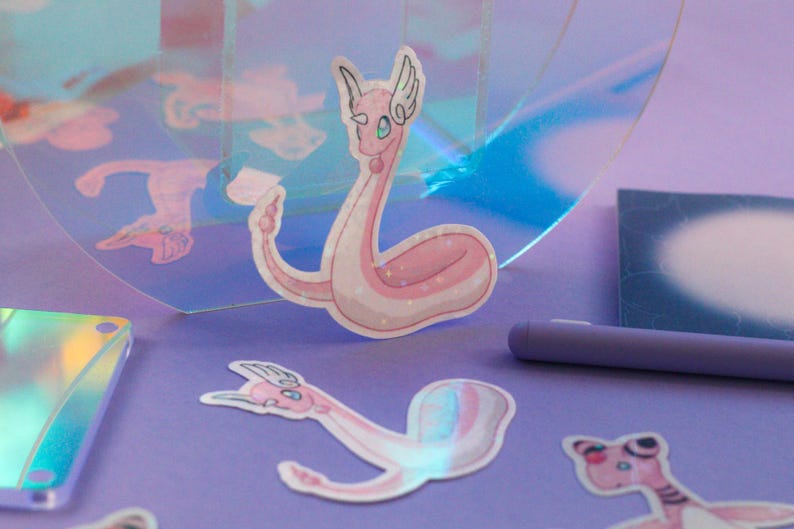 cute pink Pokémon sticker bundle includes clefable, tandemaus duo, dragonair and Flaffey