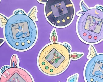 Pegatinas Tamagotchi de Pokémon Eeveelutions - Set de pegatinas de mascota virtual Kawaii de Eevee: Sylveon, Umbreon, Espeon y más
