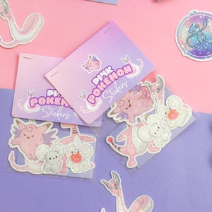 Pink Cute Pokemon Sticker Bundle - Holographic Vinyl Stickers image 2