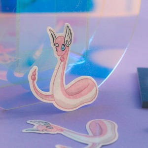 cute pink Pokémon sticker bundle includes clefable, tandemaus duo, dragonair and Flaffey