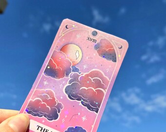 Pegatina holográfica de la carta del Tarot Luna: vinilo de nube pastel
