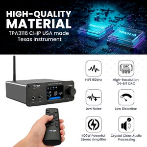 Hi-Fi DAC Home Audio Amplifier - Bluetooth 5.2 400W, 2 Channel Class D, TPA3116 - JAMP79 imagen 2