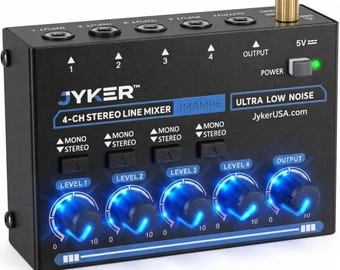 Mezclador de audio compacto estéreo de 4 canales, nivel de línea TS/TRS, interruptor mono/estéreo, mezclador autoamplificado de bajo ruido - JMAMP6