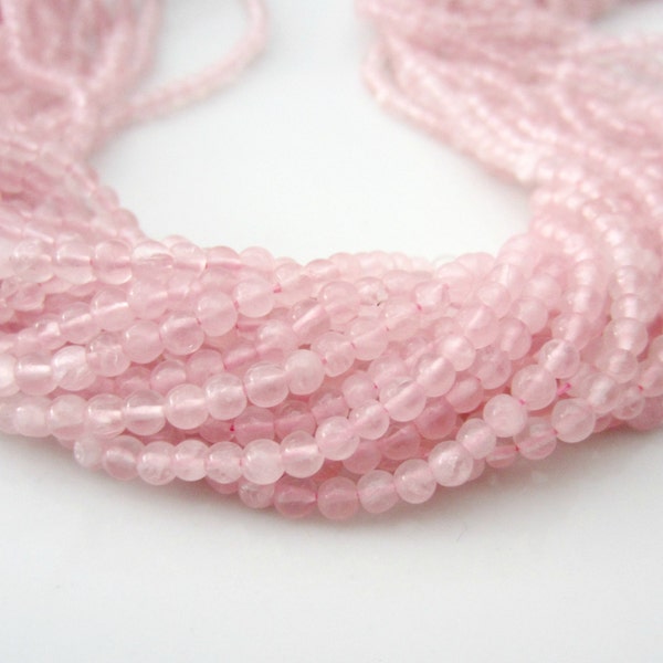 Rose Quartz Beads Smooth Round Beads, Pink Quartz Beads, Light Pink Gemstone Beads, Pale Pink Stones, Rose Quartz Stones 3mm - Full Strand