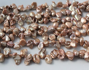 Nude Keshi Pearls, Peach Keshi Pearls, Beige Petal Pearls Top Drilled Keshi, Pink Pearls Cornflake Pearl Rose Gold 8-11mm Full Strand KP318