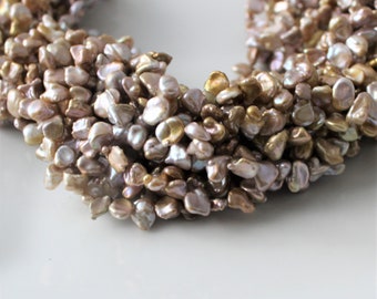 Champagne Keshi Pearls, Gold Pearls, Beige Pearls, Keishi Pearls, Petal Pearls Cornflake PearL Top Drilled Pearl 6mm-10mm Full Strand KP320