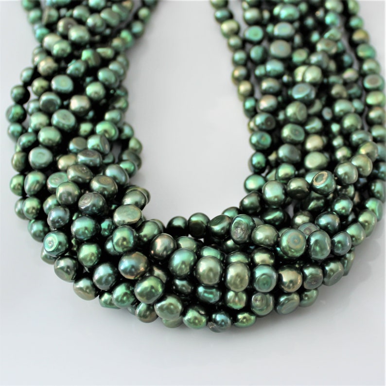5.5-6mm 16/" Strand Oval Green Freshwater Pearls