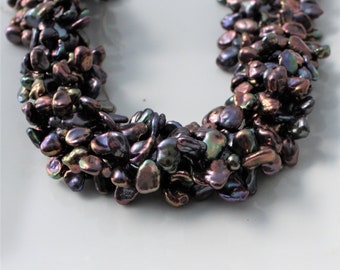 Peacock Keshi Pearls, Purple Keshi Pearls, Petal Pearls, Top Drilled Kesh, Purple Pearls Cornflake Pearl Plum Pearl 8-11mm Full Strand KP314