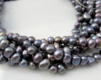 Dark Peacock Pearls, Nugget Pearls, Blue Pearls, Purple Pearls, Freshwater Pearls, Genuine Pearls, Real Pearls 6.5mm-7mm Full Strand NP555