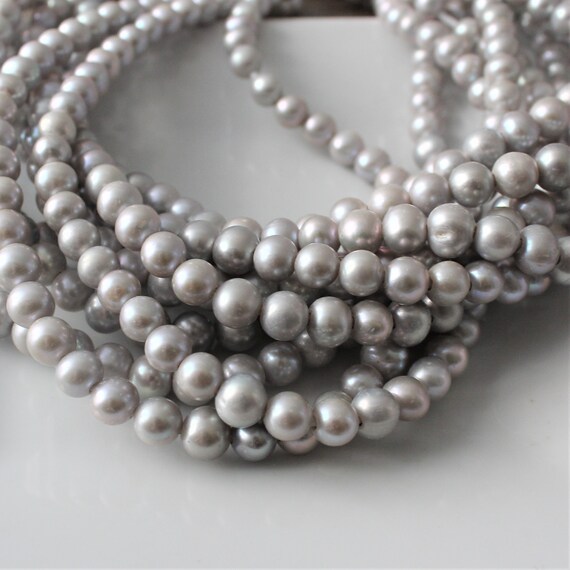 Gray Large Hole Pearls Grey Pearls Potato Pearls Cord Pearl Freshwater Pearl Real Pearls Big Hole Pearl, 2mm Hole Pearl 7mm-7.5mm 10 Pieces