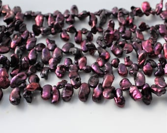 Burgundy Keshi Pearls, Wine Pearls, Freshwater Pearls, Purple Pearls, Top Drilled Keshi, Keishi Pearls 6mm - 11mm, Full Strand KP316