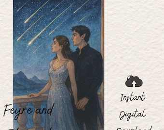 Feyre and Rhysand Art, Night Court Fantasy Illustration, ACOTAR Couple Wall Art, Velaris Digital Download, Bookish Decor