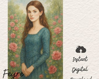 フェイリー・アーケロンのアート、ACOTARの水彩画、茨と薔薇の宮廷、ファンタジーブック風ウォールアート、デジタルダウンロード