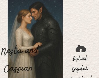 Nesta and Cassian Art Print, A Court of Silver Flames Inspired, ACOTAR Couple Illustration, Fantasy Wall Art, Bookish Decor, Digital Downloa