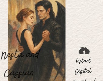Nesta and Cassian Art Print, A Court of Silver Flames Inspired, ACOTAR Couple Illustration, Fantasy Wall Art, Bookish Decor, Digital Downloa