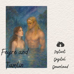 Feyre i Tamlin Art, Dwór Cierni i Róż, Ilustracja Pary Fantasy, ACOTAR Wall Art, Pobieranie Cyfrowe